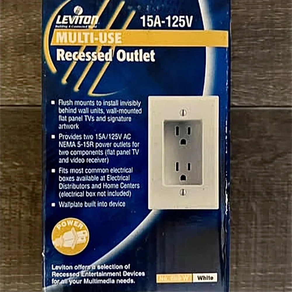 New White Leviton Recessed Wall Outlet with Built-in Wallplate & Screws